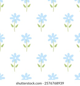 Floral pattern with daisies. Seamless pattern with blue daisies. Cute floral wallpaper. Spring pattern for children's products, women's textiles, wrapping paper, covers, phone cases, posters, banners