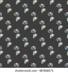 Floral pattern: dandelion, palm leaves, flowers