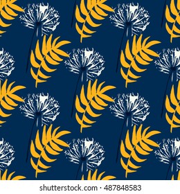 Floral pattern: dandelion, palm leaves, flowers