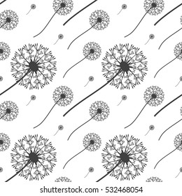 Floral pattern of dandelions. Seamless vector background