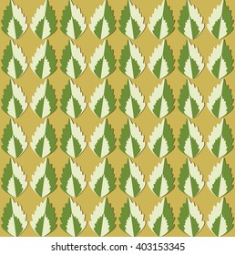 Floral pattern with dark ang light green leaves on green background