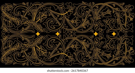 floral pattern with dark background. floral pattern made by golden line art. traditional pattern used for building decoration