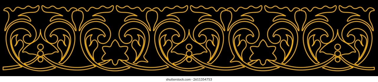 floral pattern with dark background. traditional pattern of sumatera with golden line art