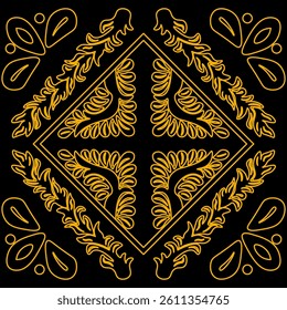 floral pattern with dark background. traditional pattern of sumatera with golden line art