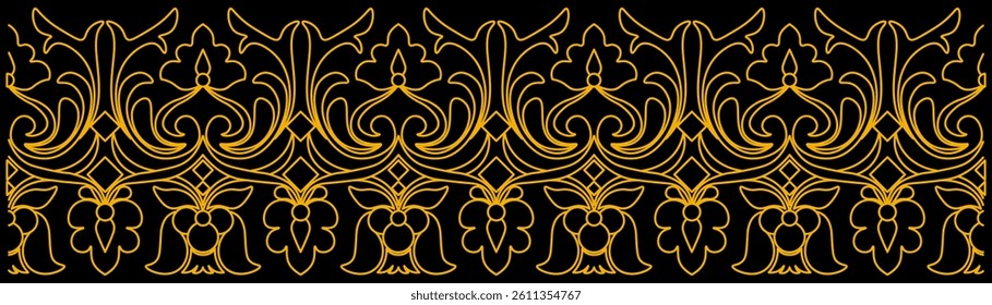 floral pattern with dark background. traditional pattern of sumatera with golden line art