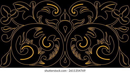 floral pattern with dark background. traditional pattern of sumatera with golden line art