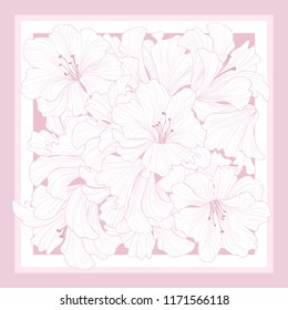 Floral pattern decor for silk tiussiue. Delicate color flower decor for square shape scarf. Batic technique flowering background