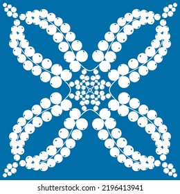 Blumenmuster zum Dekorieren von Keramikfliesen im spanischen Azulejo-Stil, blaue Vektorgrafik, symmetrisches Quadrat