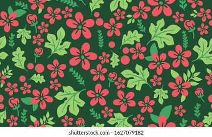 Floral pattern decoration background for Christmas card, with beautiful leaf and flower drawing.