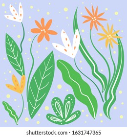  floral  pattern for decoration interior, print posters, greeting card, business banner, wrapping in modern scandinavian style in vector. Doodle style.  Scandinavian style