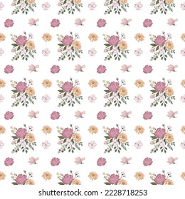 floral pattern decoration. seamless floral pattern fabric. colorful background with leaves and flowers. watercolor painting illustration.