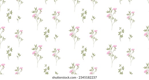 Floral pattern of delicate eustomas on a white background.