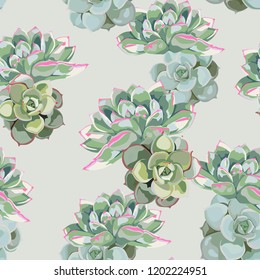 Floral pattern, delicate flower wallpaper, green pink succulent. Delicate feminine pattern on the vintage green background.