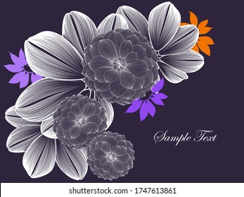 Floral pattern with delicate hand-drawn dahlia flowers for wallpaper design, gift wrapping paper. Vector illustration.