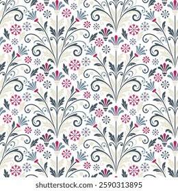 floral pattern with delicate leaf details and seamless nature inspired ornamental elements for fabric printing
