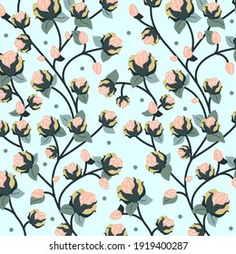 Floral pattern. Delicate pink flowers. Flat vector illustration