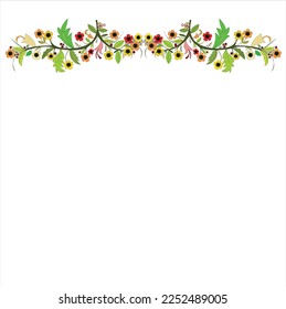 Diseño de patrones florales en bucles con flores y hojas en fondo de color blanco.