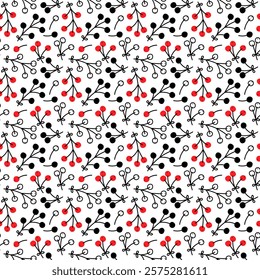 Floral pattern design featuring red and black branches on a white background