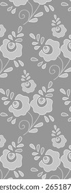 A floral pattern design featuring white flowers on a gray backgr