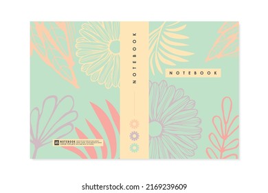 Floral pattern design layout for notebook cover, brochure or catalog. Pastel colors flowers and plants creative boho style vector template.