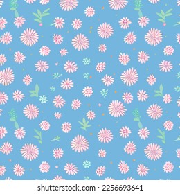 Floral Pattern design with pink flowers and blue background wallpaper art textile flora print beautiful pastel vintage pattern