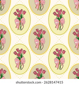 Floral pattern design with tulips and bows