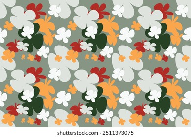 Floral Pattern Design Vintage 70s Style Flower Background Illustration. Colorful Pastel Color Groovy Artwork Bundle, Y2k Nature Backgrounds With Spring Plants.