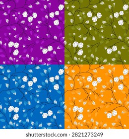 Floral pattern design wallpaper textile elegance seamless repeat Botanical quadrant background with stylized white flower