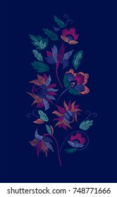 Floral pattern designs. Vector illustration hand drawn. Fantasy flowers embroidery pattern.

