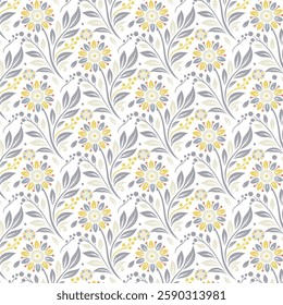 floral pattern with detailed ornamental flower stems and seamless botanical garden inspired motifs for fabric prints
