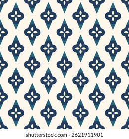 Floral pattern diamonds background arabesque flowers motif. Oriental style modern lux fabric design textile swatch easy to recolor all over print block. Pastel blue, turquoise,  white colors palette.