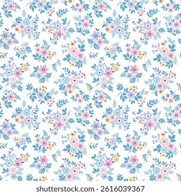 Floral pattern, ditsy floral seamless pattern, small little cute flower background. Flowers repeat pattern. Ditsy print, surface design. Ditsy floral for fashion, texture, fabric, wrapping, decor. 