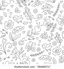 Floral pattern in doodle and cartoon style. Vector
