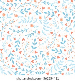 Floral pattern with doodle cartoon vector floral elements