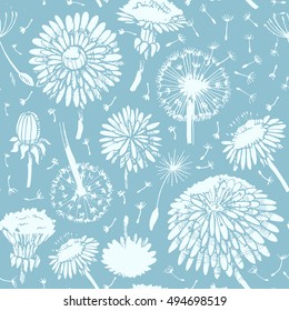 Floral  pattern with doodle dandelions. EPS10 Vector illustration