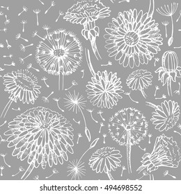 Floral  pattern with doodle dandelions. EPS10 Vector illustration
