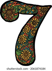 doodle de patrón floral en el carácter número 7