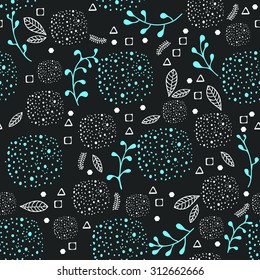Floral pattern in doodle style with flowers and leaves, seamless illustration, Vector
