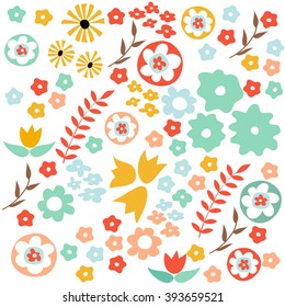 Floral pattern in doodle style with flowers and leaves