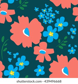 Floral pattern in doodle style with flowers and leaves. Trendy retro background