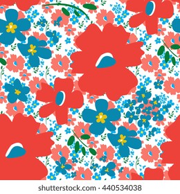 Floral pattern in doodle style with flowers and leaves. Trendy retro background