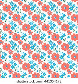 Floral pattern in doodle style with flowers and leaves. Trendy retro background