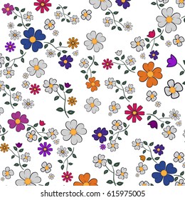 Floral pattern in doodle style isolated on white backdrop,vector illustration.Trendy flowers for poster,placard,cover and wallpaper.Gentle floral background
