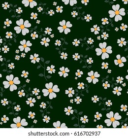Floral pattern in doodle style isolated on green backdrop,vector illustration.Trendy flowers for poster,placard,cover and wallpaper.Gentle floral background