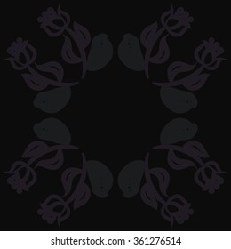 Floral pattern, doodles,  branches, leaves, spots, circular. Hand drawn.