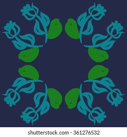 Floral pattern, doodles,  branches, leaves, spots, circular. Hand drawn.