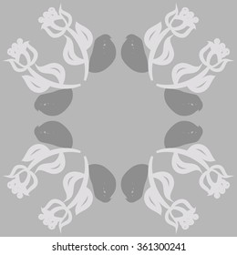 Floral pattern, doodles,  branches, leaves, spots, circular. Hand drawn.