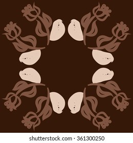 Floral pattern, doodles,  branches, leaves, spots, circular. Hand drawn.