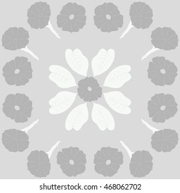 Floral pattern ,  doodles,  object,flowers, leaves, ellipses, hole  . Hand drawn.