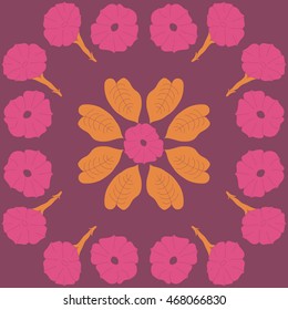 Floral pattern ,  doodles,  object,flowers, leaves, ellipses, hole  . Hand drawn.